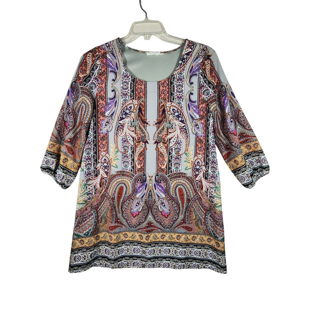 Blu Pepper Womens M Paisley Boho Tunic Top Gray Purple Festival Peasant Chic